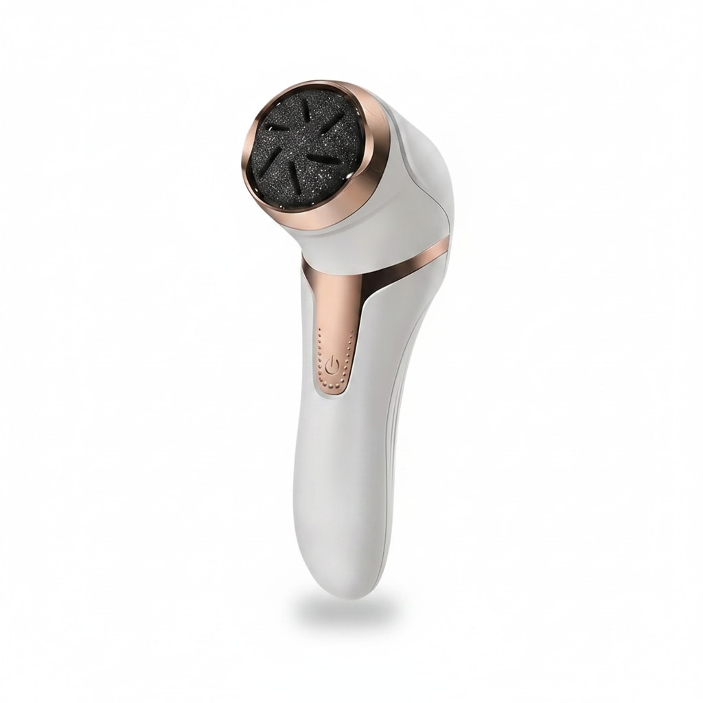 râpe électrique étanche IPX7, packshot fond blanc — pieds nets et doux — STRYDECARE