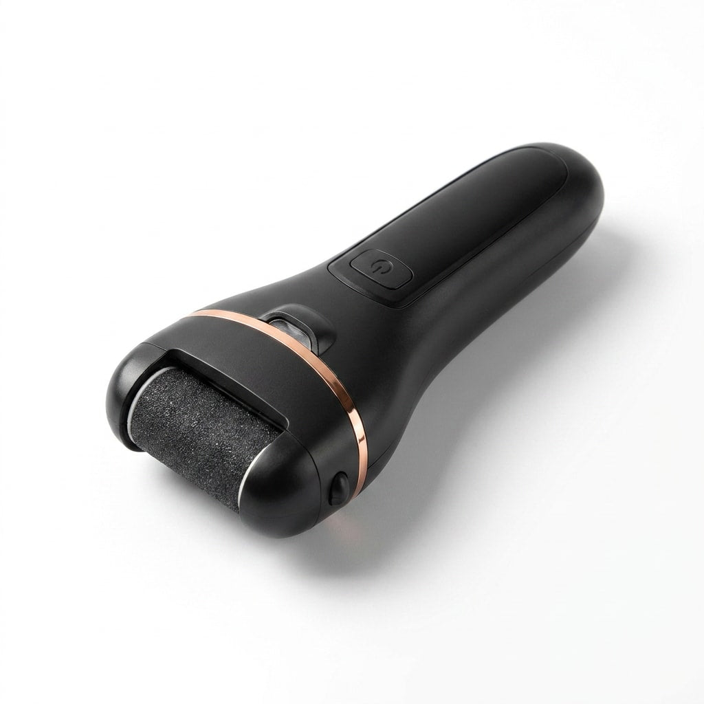Râpe électrique rechargeable pieds, packshot fond blanc — pieds nets et doux — STRYDECARE