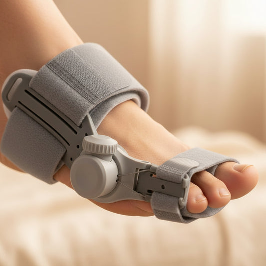 Détail matière du correcteur hallux valgus rigide sur le pied — STRYDECARE