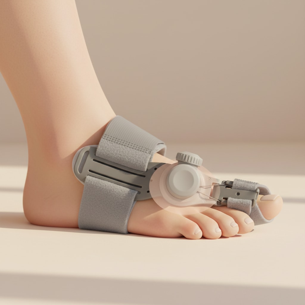 Schéma du mécanisme du correcteur hallux valgus (libellés ajoutés en vectoriel) — soulagement oignon du pied — STRYDECARE